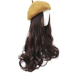 QB Dreamy Silk Wig Hat One-Piece Automne Et Hiver Béret Long Curly Hair-Ka Qi-Dark Brown, China