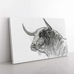 Big Box Art Stone Statue of a Bull in Abstract Canvas Wall Art Print Ready to Hang Picture, 76 x 50 cm (30 x 20 Inch), White, Grey, Black