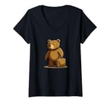 Womens Charming Bear with Backpack Logo for Travel Enthusiasts V-Neck T-Shirt