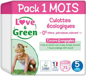 Love & Green - Couches Culottes Saines et Ecologiques Taille 5 (12 à 18 kg) Pack 1 Mois (72 culottes) - Absorbante, anti-fuites et sans ingrédients indésirables