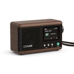 Pure Classic Mini Radio Numérique Portable Dab+ et FM avec Bluetooth 5.3, Batterie 15 Heures, Écran Couleur 2,4", Sangle de Transport, Noir Café/Noyer, Compact et léger