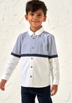 Angel & Rocket Boys Hank Blue Textured Stripe Block Shirt - Size 10Y