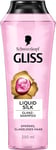 Gliss Shampoing Liquid Silk (250 ml) avec céramides et soie, shampooing brillant pour cheveux cassants et ternes, lisse la surface des cheveux