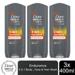 Dove Men+Care Hair, Face & Body Wash, 3 in 1 Endurance, Micro Moisture, 3x400ml