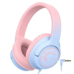 iClever Kids Headphones, Wired Headphones for Kids 85dBA Safe Volume Limit, Stereo Sound Foldable Adjustable Over Ear, 3.5mm Jack Boys Girls Childrens Headphones for School/Travel/Tablet/PC, Blue Pink