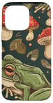 Coque pour iPhone 14 Pro Max Vert Pop Art rayé mignon Cottagecore Grenouille et champignon