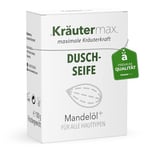 Kräutermax Savon de douche à l'huile d'amande pour homme et femme – Gel douche solide cosmétique naturel – Également comme shampoing solide 2 en 1 – Savon naturel 1 x 100 g