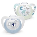 NUK Star Baby Dummy,BPA-Free Silicone,Day & Night Soothers 2 Count,Blue - 175287