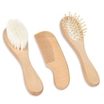 Aolso Brosse Cheveux Bebe Brosse, 3pcs Cheveux Poils de Chèvre doux Premium Brosse à bébé en Bois, Garçons et filles, Brosse cheveux bebe pour enfant et nouveau-né, Baby Shower Cadeau