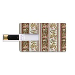 32GB USB Flash Thumb Drives Arabesque Bank Credit Card Shape Business Key U Disk Memory Stick Storage Ethnic Middle Eastern Persian Floral Pattern with Paisley Leaves Boho Art Print,Aqua Green Black