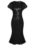 Robe noire pour femme - Robe de cocktail élégante - Robe de printemps à paillettes - Robe de fête vintage - XXL - Noir-1