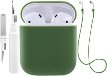 Étui en Silicone Compatible avec Les AirPods 2 1 avec kit de Nettoyage, étui de Protection Compatible avec Apple AirPods 2 avec Sangle de Sport, Housse Souple pour l'étui des Airpods 1 2 (Vert foncé)