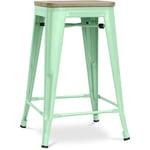 Tabouret de bar design industriel - bois et acier - 61cm - Stylix Menthe