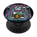 Cyberpunk Maneki Neko, Tech Fortune Cat, Lucky Money Cat PopSockets PopGrip Adhésif