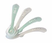 BÉABA, Lot de 4 Cuillères en Silicone pour Bébé et Enfant, 2ème Âge, à partir de 12 mois, Souple, Bout arrondi, Manche Ergonomique, Velvet grey/Sage green