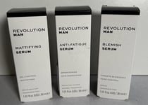 Revolution Man - Blemish, Anti Fatigue & Mattifying Serums Bundle X3 - NEW