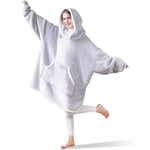 Mia&Coco Hoodie Blanket Women and Men, Oversized Hooded Blanket Hoodie with Pocket, 400GSM Flannel & Sherpa Fleece Wearable Blanket Hoodie, OEKO-TEX Standards Cosy Hooded Blankets, Silver Grey