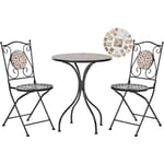 Ensemble de Balcon Vintage en Métal Table et Chaises Extérieur Motif Mosaïque Noir Casario