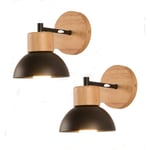 2PCS)-Applique Murale Nordique Moderne Lampe Murale Bois Métal Applique Murale D'Intérieur Minimaliste, Noir E27 Pour Chambre à Coucher, Bureau