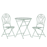 Ensemble Bistrot Table et Chaises Pliantes en Métal Vert avec Ornaments Décorat