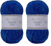 Utopia Crafts Velvet Lux Chenille Pelote de laine épaisse super douce pour tricot et crochet, 100 g à 110 m (Bleu Marine) (Lot de 2)