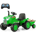 Goplus - Tracteur Electrique Enfants 12V avec Remorque Amovible, 3 Vitesses 2,5-3,5 km/h, Télécommande, Lumières led, Son, Voiture Électrique Enfants