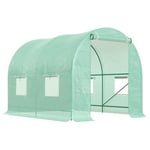 Outsunny Serre de Jardin Tunnel 5 m² 2,5L x 2l x 2H m Acier renforcé Ø 1,8 cm + PE Haute densité 140 g/m² fenêtres Porte déroulante Vert