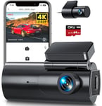 GKU 4K Dash Cam Front and Rear WiFi Dashcam with 64GB SD Card, Dual Car Camera Dash Cam with Parking Monitor, Night Vision, WDR, 170° Wide Angle, G-Sensor, Loop Recording, APP Control, Max 256GB