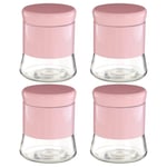 Set Of 4 800ml Pink Stainless Steel Glass Coffee Sugar Tea Canister Storage Jar