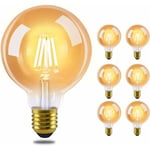 6 pcs ampoules LED E27 - Lampe vintage G95, ampoule Edison Light Bulb 2700K 4W, lampe à incandescence au filament blanc chaud, ampoule rétro en verre
