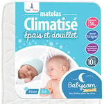 Babysom - Mousse Matelas Bébé Climatisé - 60x120 cm | Réversible : 1 Face Été Fraîche et 1 Face Hiver Ouatinée | Anti-acarien | Épaisseur 14 cm | Oeko-Tex | Fabrication française, Blanc