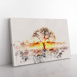 Big Box Art Sunlight Through The Oak Tree Watercolour Canvas Wall Art Print Ready to Hang Picture, 76 x 50 cm (30 x 20 Inch), White, Brown, Orange, Brown, Yellow