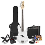 Electric Bass Guitar with Amplifier, Stand, Footrest, Strap, Bag - GigKit White