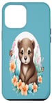 Coque pour iPhone 14 Plus Adorable bébé loutre entouré de fleurs et de papillons