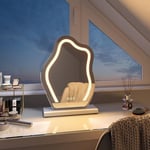 EMKE Miroir Maquillage Lumineux 43.2x30cm,Forme Irrégulière,Miroir LED Maquillage avec Touch+3 Couleurs claires+Fonction mémoire,Base Amovible et Support réglable,Miroir Maquillage (Blanc)