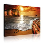 DekoArte 329 - Impression Sur Toile Moderne D'Images Artistiques Numérisées | Toile Décorative Pour Votre Salon Ou Votre Chambre | Style Paysage Coucher de Soleil Sur La Plage | 1 Pièce 120 x 80 cm