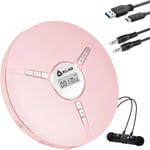 Discman Lecteur CD Portable avec Batterie Intégrée - Nouveauté 2024 - Écouteurs Fusion - Baladeur Lecteur CD pour Voiture, Mini Walkman CD, Compatible avec CD-R, CD-RW et MP3 -Rose