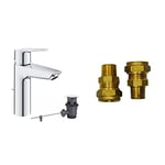 GROHE QUICKFIX Start & UK Adaptors - Wash Basin Mixer Tap with Pop-up Waste Set (Metal Lever, Water & Energy Saving Tech., Easy to Install, 3-in-1 Tool, Tails 3/8 Inch), Size 192mm, Chrome, 23552002