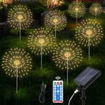 Aourow Lumiere Solaire Exterieur Jardin,8 pièces Lumières de Starburst avec 8 Modes et 4 Niveaux de Luminosité,IP65 Étanche Lampe Led feu d'artifice pour Décoration Terrasse Balcon Jardin(Blanc chaud)