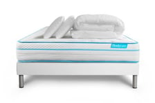 Pack sommier kit matelas  Mémoire de forme et micro ressorts ensachés avec couette et orei