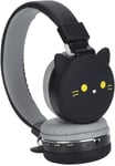 Casque Professionnel pour Enfants, Casque Portable Pliable pour Enfants avec Microphone, Casque Stéréo Supra-auriculaire pour Enfants, Bluetooth 5.0, Casque de Dessin Animé(Petit Chat Noir)