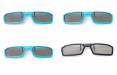 4 Pairs of Clip On 3D Glasses Black Blue Polorised For Tv Cinema RealD