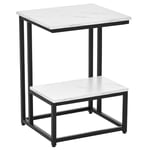 HOMCOM Table Basse Moderne Salon Table d'appoint Chambre guéridon Bout de canapé Design Structure Acier Noir Plateau étagère Aspect marbre Blanc