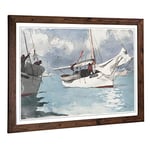 Big Box Art Framed Print of Winslow Homer Fishing Boats, Key West Design | Wall Art Picture | Home Decor for Kitchen, Living Room, Bedroom, Hallway, Walnut, A2 / 24.5x18 Inch / 62x45cm