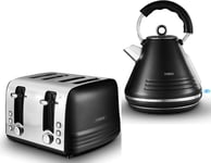 Black Toaster Kettle 1.7L 3KW Pyramid 4 Slice Matte Black Tower Ash Kitchen Set