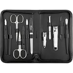 Kit manucure Solingen 12 pièces - kit ongle, coupe ongle, limes a ongles professionnelle, pince a epiler, repousse ongles, pousse cuticule, étui en simili-cuir de haute qualité