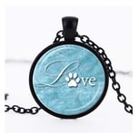 AMOUR pendentif amour animaux verre pendentif colliers Aqua bleu et blanc impression de patte amoureux des animaux collier bijoux