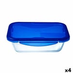 Hermetic Lunch Box Pyrex Cook&go 30 x 23 cm 3,3 L Rectangular Blue Glass [4 U