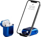 AirStand - Boitier AirPods avec Support de téléphone Invisible, Compatible avec Les AirPods séries 1 et 2, Coque Antichoc en TPU et PC avec Protection complète avec Mousqueton Porte-clés Saphir