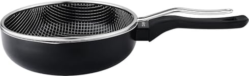 VIER - Poêle profonde friteuse à induction en aluminium antiadhésif Ø 24 cm, cap. 3,30 litres (111 oz), base induction adaptée à tous types de cuisinières, manche ergonomique isolant, bec verseur.